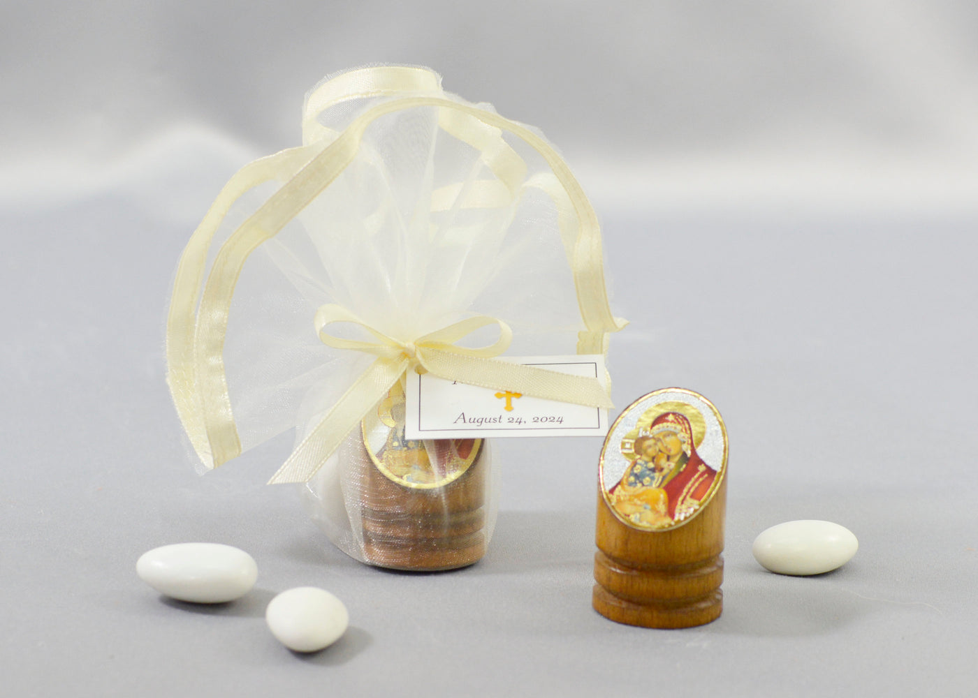 Round Wood Icon Baptism Favor