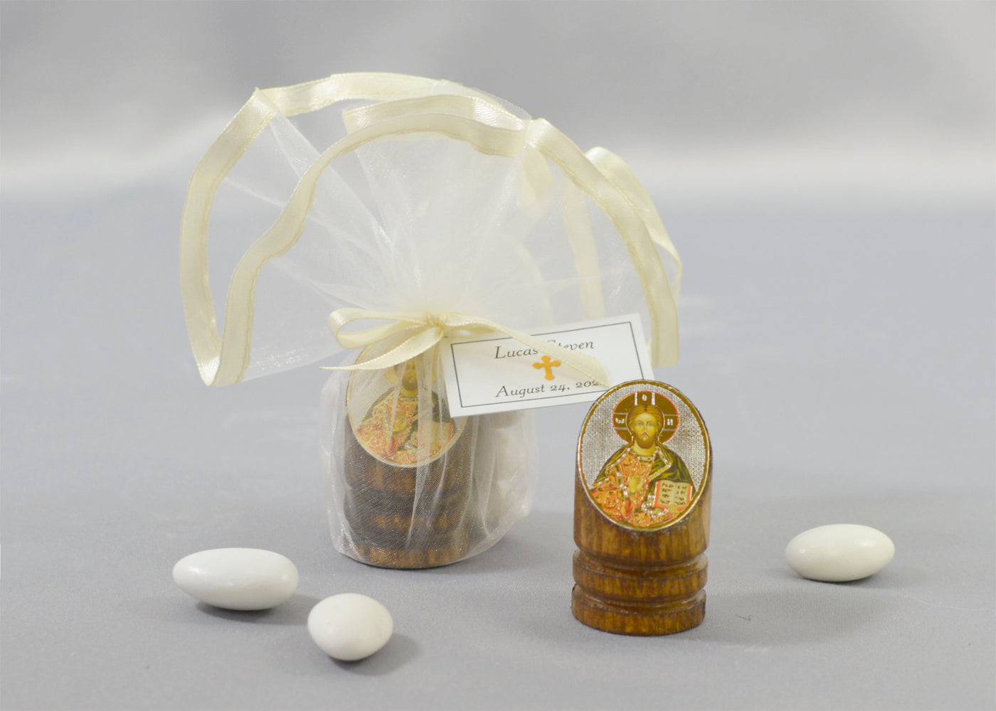 Round Wood Icon Baptism Favor