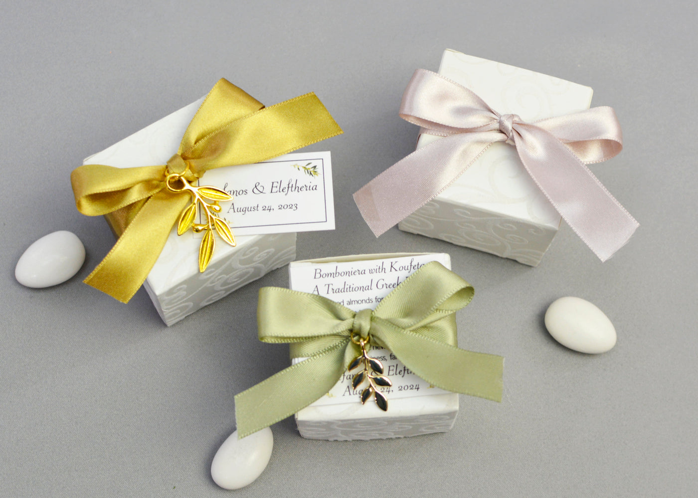 Flocked Box Wedding Favor | Satin Ribbon & Charms