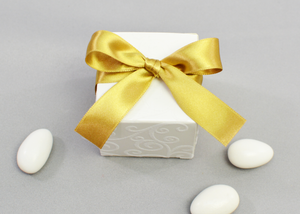Flocked Box Wedding Favor | Satin Ribbon & Charms