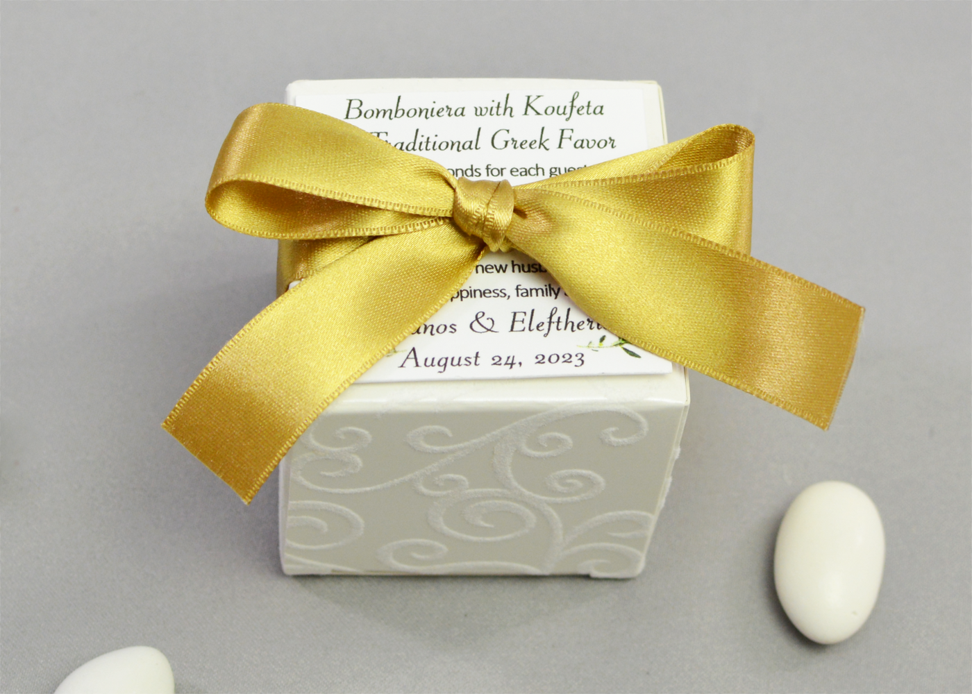 Flocked Box Wedding Favor | Satin Ribbon & Charms