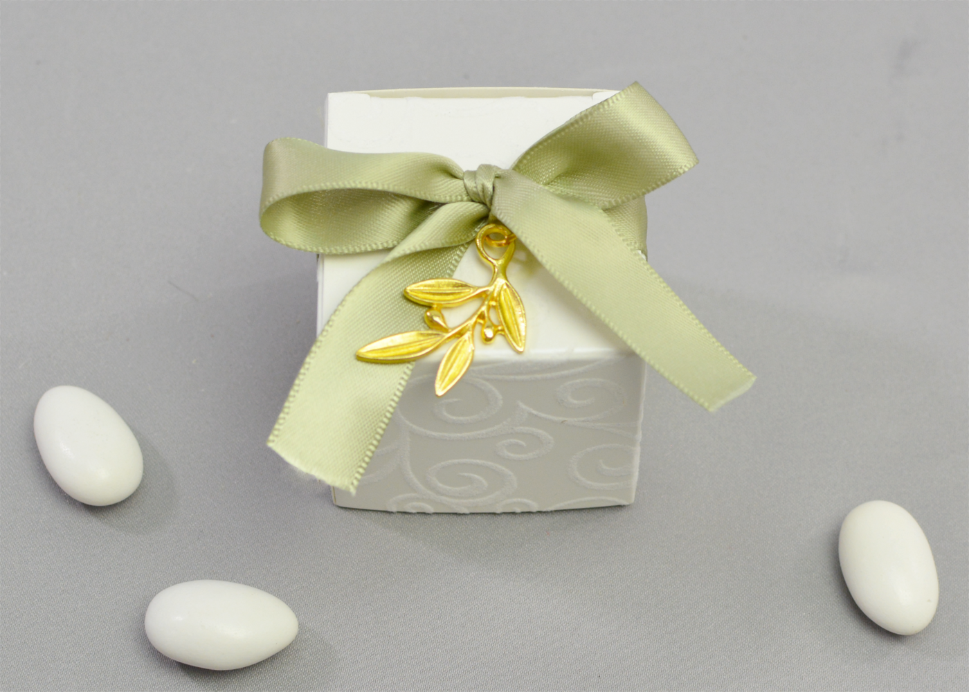 Flocked Box Wedding Favor | Satin Ribbon & Charms