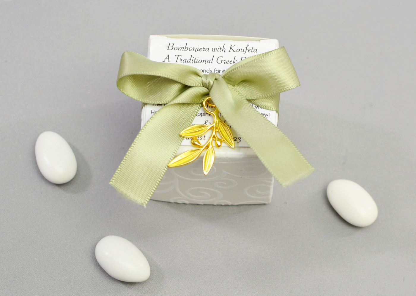 Flocked Box Wedding Favor | Satin Ribbon & Charms