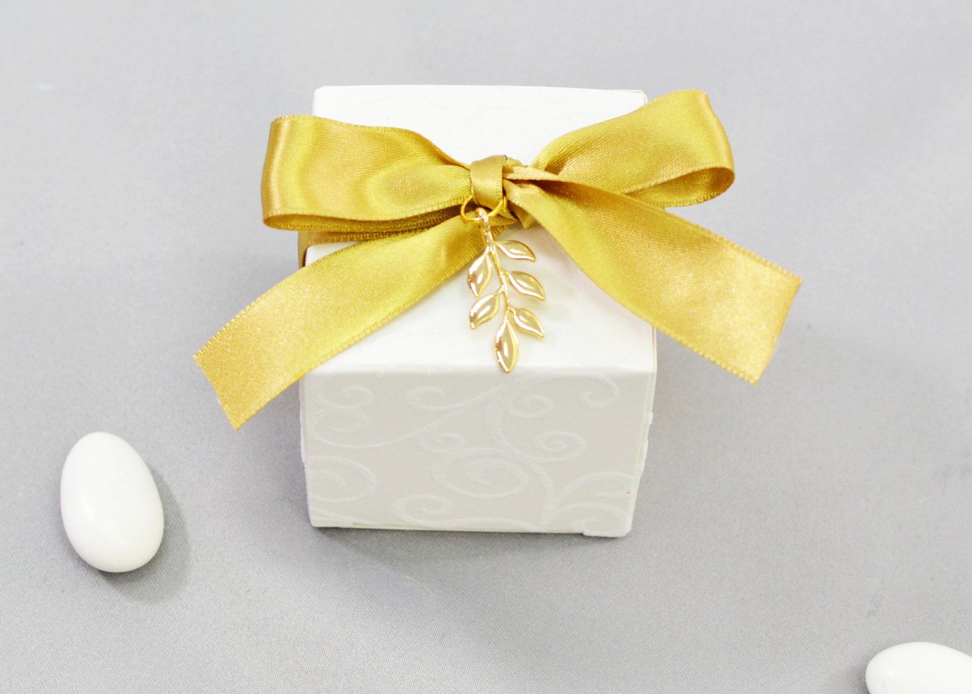 Flocked Box Wedding Favor | Satin Ribbon & Charms