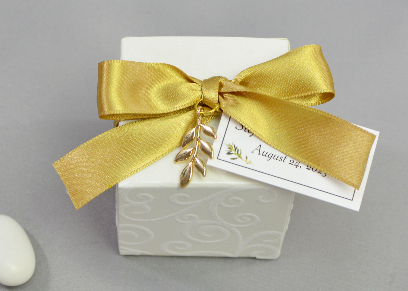 Flocked Box Wedding Favor | Satin Ribbon & Charms